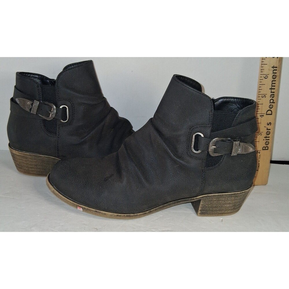 Jessica Cline Women’s 7M Cincy Black Ankle Boots Block Heel Zip Strap/Buckle